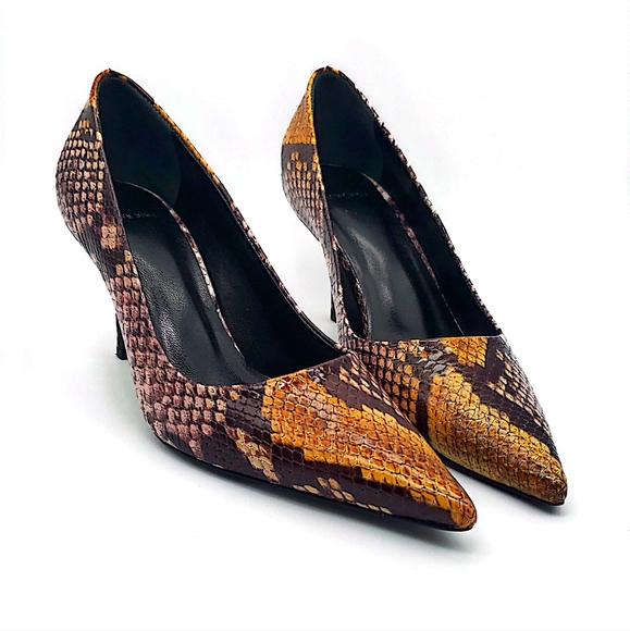 ANINE BING Devon Pumps  Leather Python Snakeskin Heels 37 New Box - Picture 7 of 12